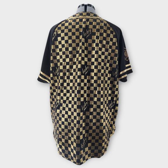 Baby Phat Jersey Women's 3XL Gold/Black Checkered Button Down Short Sleeve Y2K - Picture 4 of 7